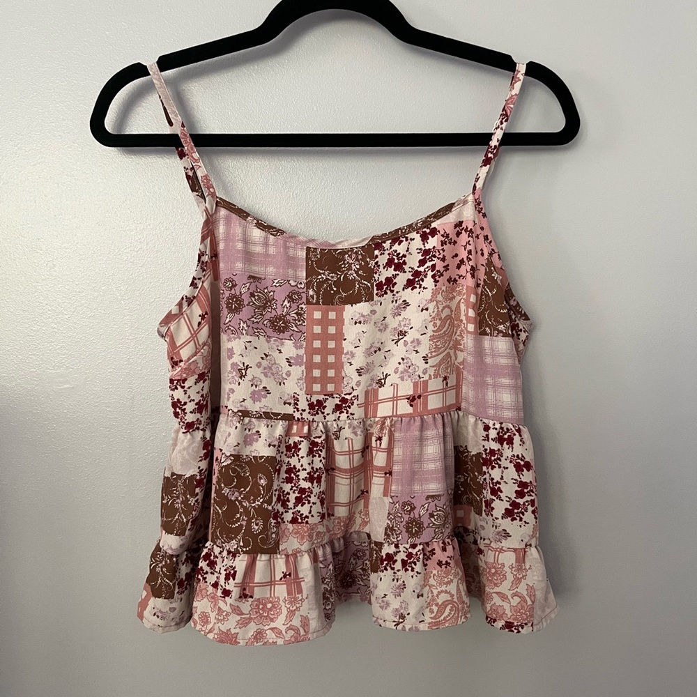 Altar'd State Pink and Brown Patchwork Camisole